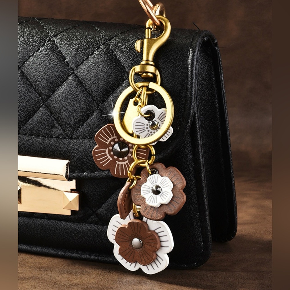 Floral Charm Keychain in Brown and White - Picture 2 of 4
